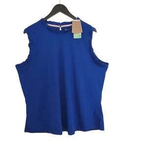 Boden Blue Frill Sleeveless Notch Neck Top size 20 NEW Cottagecore